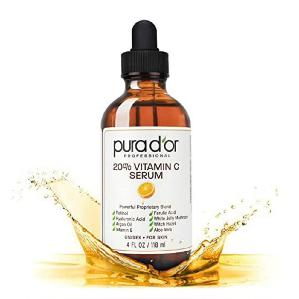 PURA D'OR 20% Vitamin C Serum 4 Oz Lightweight Maximum Strength Formula Retinol